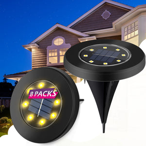 Solar Powered In-Ground Lights, 8 LED Plastic Disk Lights for Lawn Patio Pathway Yard Steps ( Black)