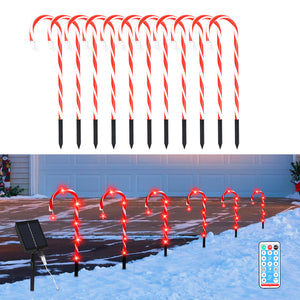 11 Pack Solar Christmas Candy Cane Lights with 8 Modes & Remote