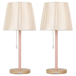 Vintage Table Lamp with Pull Chain & Wooden Base Set of 2