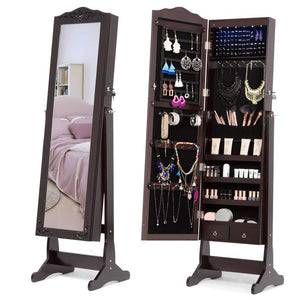 Jewelry Armoire Lockable Full-length with Mirror, Dark Brown