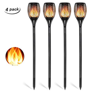 HAITRAL 4 Pack  Solar Torch Lights Outdoor Waterproof- With Flickering Flames Torch, 96 LEDs Landscape Lights, Operates Dusk to Dawn, Excellent Light for Garden, Pathway, Lawn, Patio, Yard