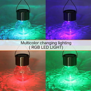 3 Pack Solar Hanging Ball Lights, Multi-Color Cracked Glass Lights for Patio Decorations