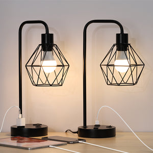 Set of 2 Vintage Desk Lamp Metalwith Dual USB Charging Ports and AC Outlet