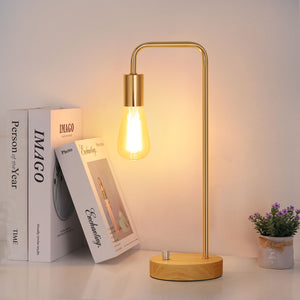 HAITRAL Industrial Desk Lamp - Stylish Wooden Nightstand Task Lamps for Bedrooms, Office - Without Bulbs