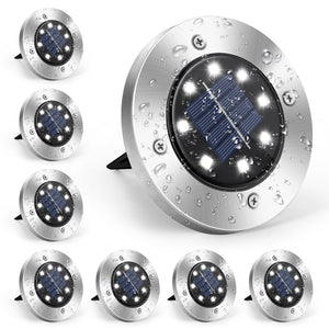 Solar Ground Lights,8 LED Disk Lights for  Pathway