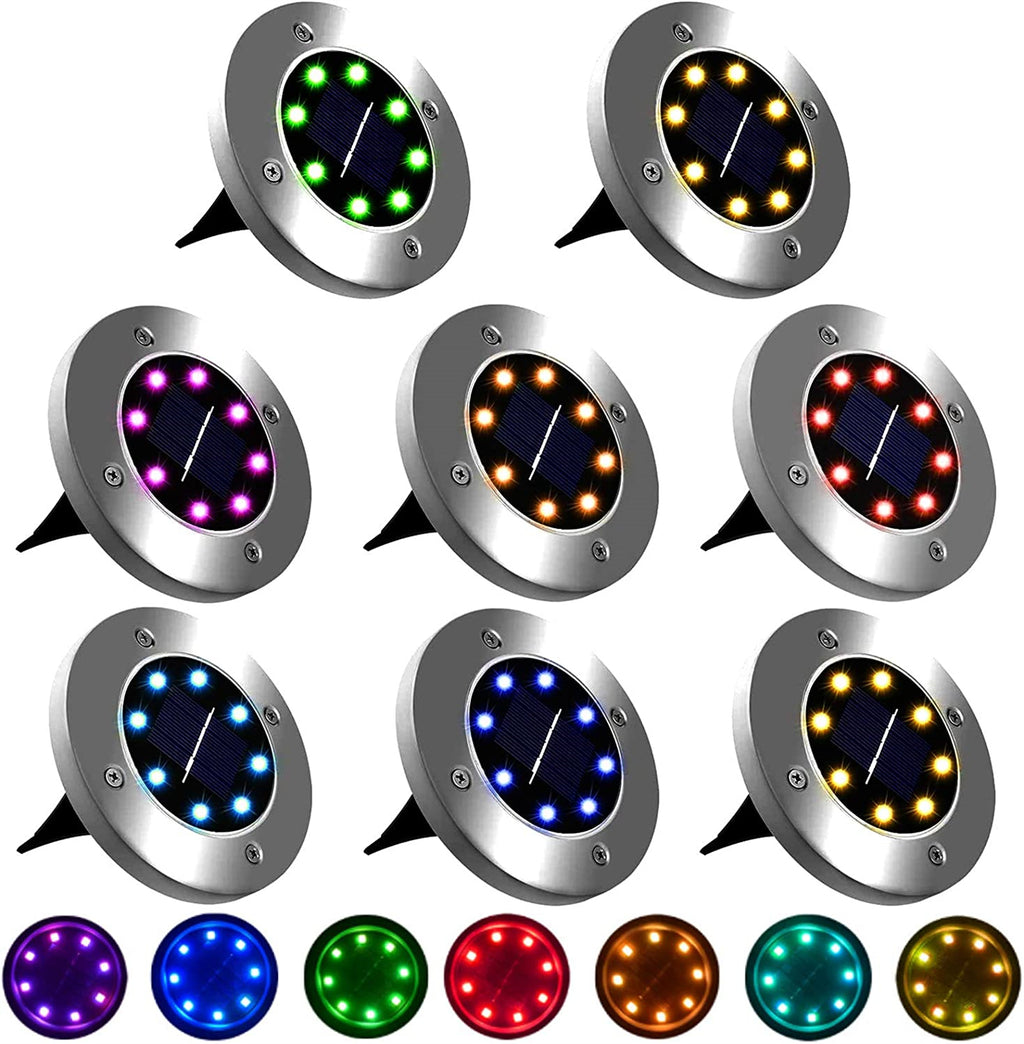 8 Pack RGB Solar Disk Lights