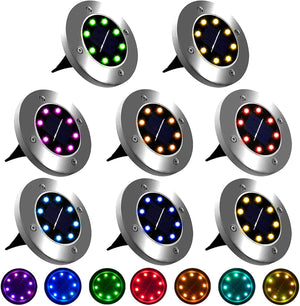 Solar Ground Light,  8 Pack RGB Waterproof LED Disk Light for Outdoor, Garden, Pathway