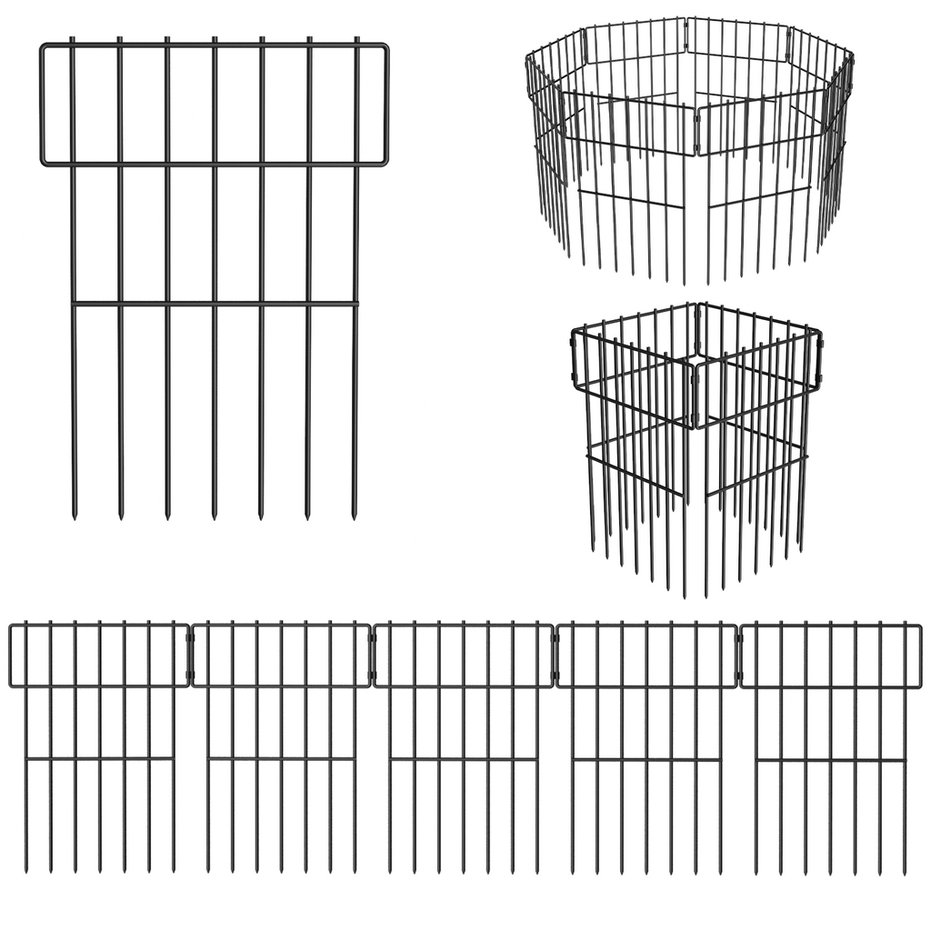 Black Metal Garden Fence Barrier - 12in x 16.7in Interlocking Edging for Flower Beds, Vegetable Gardens & Pet/Pest Protection