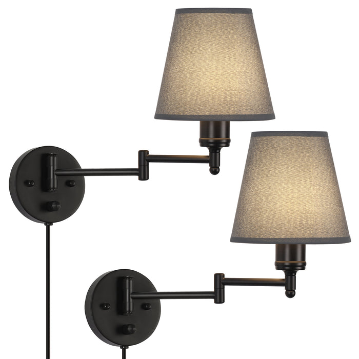 Set of 2 Swing Arm Wall Lamps- Dimmble Plug in