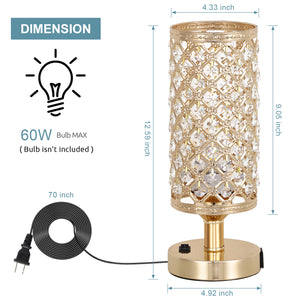 Crystal Table Lamp with Dual Usb Charging Ports