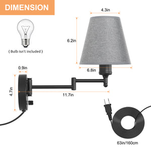 Set of 2 Swing Arm Wall Lamps- Dimmble Plug in