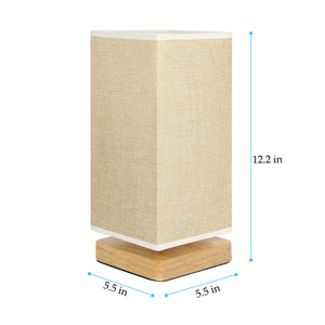 HAITRAL Fabric Shade  Table Lamp , Japanese Style Reading Lamp with Wood Base  for Bed Room, Night Light, Baby Room, College Dorms
