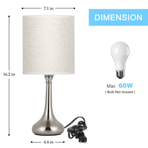 HAITRAL Modern Bedside Lamp Set - Linen Fabric Shade, Silver
