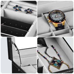 NEX Double Layer Watch Organizer- 12 Slot Watch Case with Display Glass and Jewelry Tray Drawer