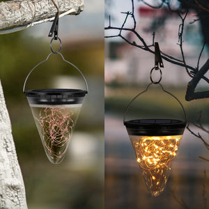 2 Pack Solar Hanging Lights for Yard Tree Fence Patio, Anti-Rust Waterproof Solar Wall Lanterns with Hooks