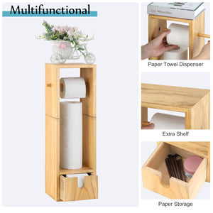 NEX Toilet Paper Holder, Real Wood Bathroom Toilet Tissue Paper Roll Holder Stand and Dispenser with Storage