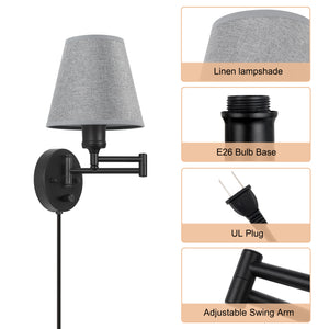 Set of 2 Swing Arm Wall Lamps- Dimmble Plug in