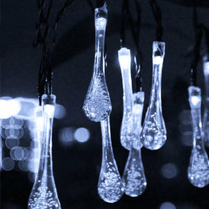 Solar Water Drop String Lights, 21.4 Feet 30 LED Water Drops Outdoor Garden Patio Landscape Lights Party