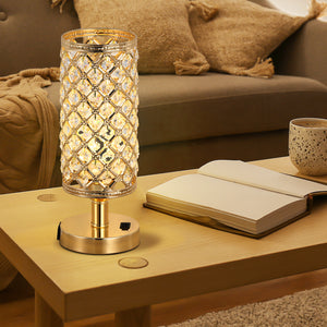 Crystal Table Lamp with Dual Usb Charging Ports