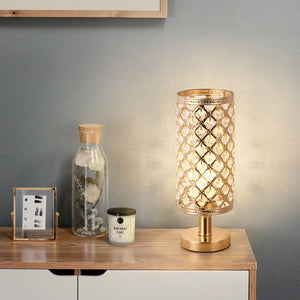 HAITRAL Crystal Cylinder Table Lamp, Vintage Modern Night Lamp, Nightstand, Decorative Lamp For Desks, Bedroom, Living Room, Kitchen, Dining Room