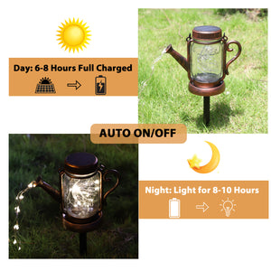 2 Pack Solar Watering Can with Lights, Dual Use Solar Lights for Table, Yard, Pathway, Walkway