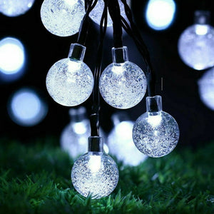 Solar String Lights, 21.4 Feet 30 LED Waterproof Fairy Bubble Crystal Ball Light - White