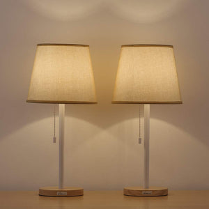 HAITRAL Vintage Table Lamp with Wooden Base Set of 2, Pull Chain Table Reading Lamp
