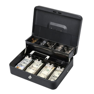 Cash Box with Lock and 2 Keys, Portable Cash Lock Box Deposit 5 Coin Trays Cover