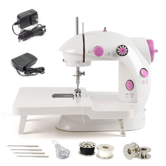 NEX Pink Mini Sewing Machine Double Speed with Extension Table Foot Pedal