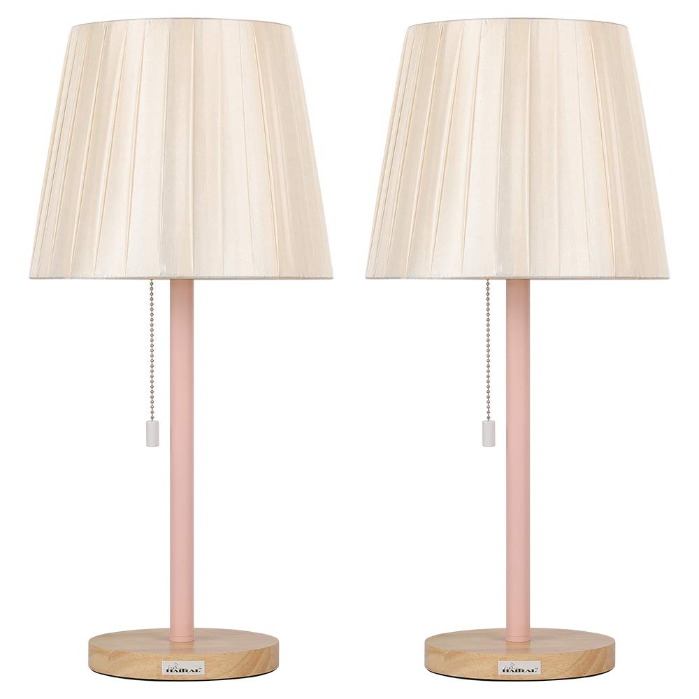 Vintage Table Lamp with Pull Chain & Wooden Base Set of 2