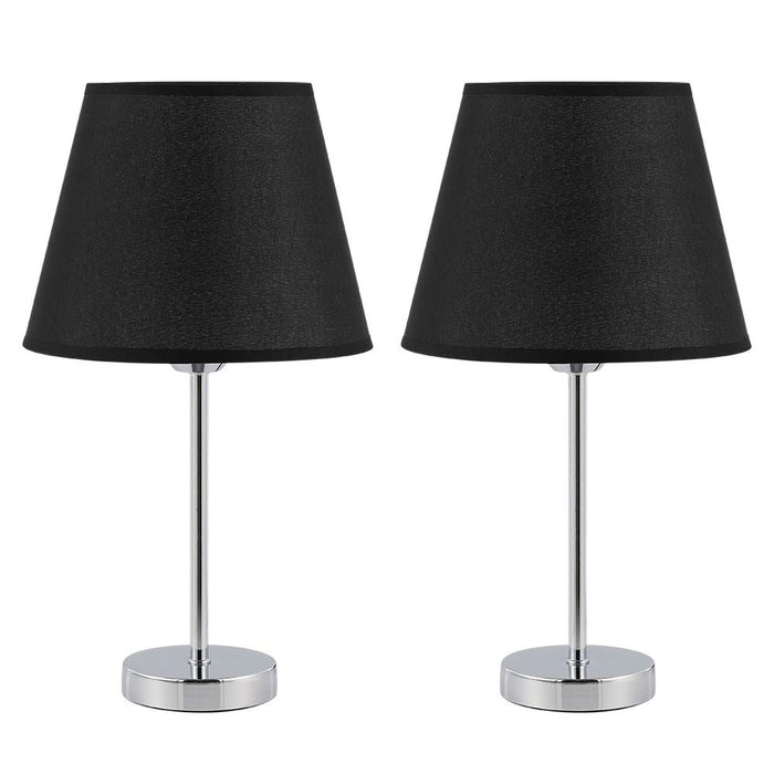 HAITRAL Modern Bedside Lamps – Table Lamp Set of 2, Desk and Nightstand Lamps for Bedroom, Office, Dorm, Living Room with Mini Metal Base and Linen Shade Black (HT-TH25-02X2)