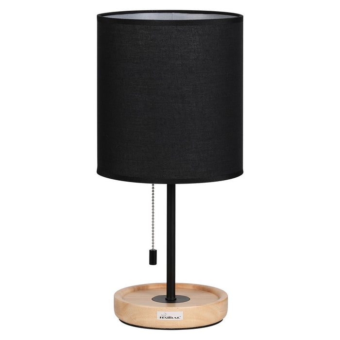 HAITRAL Modern Wooden Table Lamps – Contemporary Desk Lamp with Neutral Wooden Base, Black Fabric Shade, Metal Frame, Bedside Lamp for Bedroom, Living Room, College Dorm, Office Black (HT-AD004)