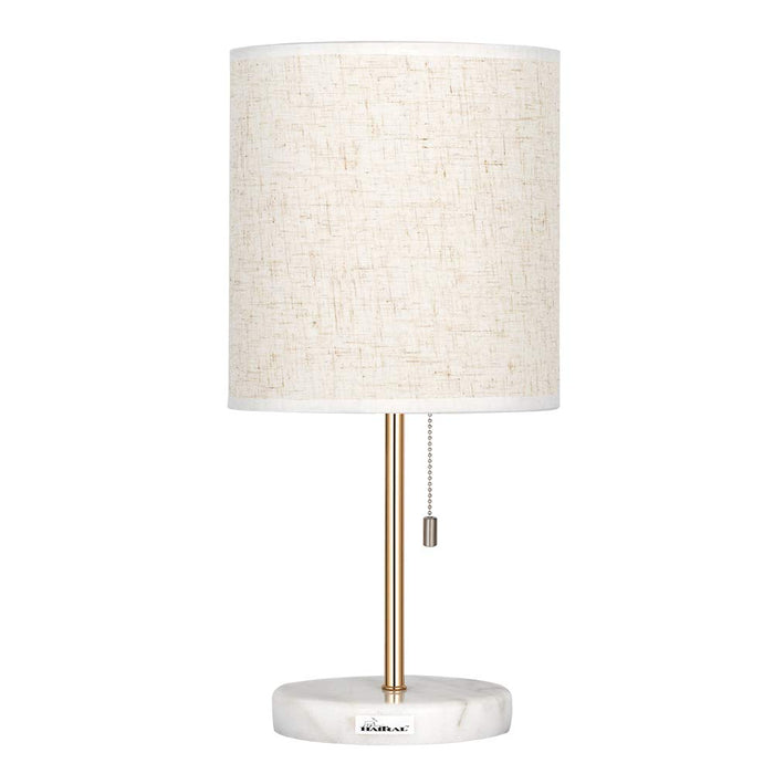 HAITRAL Marble Bedside Table Lamp - Elegant Nightstand Lamps for Bedroom, Living Room, Girls Room, Office with White Marble Base Linen Fabric Shade - Gold (HT-TH49-21)