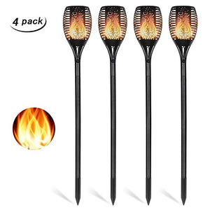 HAITRAL Outdoor Waterproof Solar Torch Lights- With Flickering Flames Torch, 96 LEDs Landscape Lights, Operates Dusk to Dawn, Excellent Light for Garden, Pathway, Lawn, Patio, Yard - 4 Pack (HT-PL01-02)