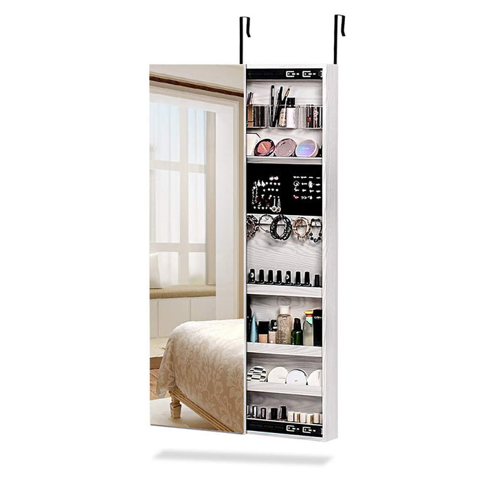 NEX Door Mounted Jewelry Armoire Makeup Storage Organizer with Real Glass Mirror- White Color (NX-D018)