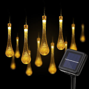 Solar Light String 21.4 Feet 30 LED Water Drops Solar-Warm Light