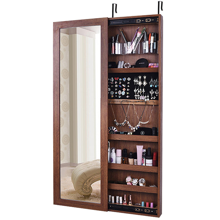Over-The-Door Mirror, Lockable Jewelry Cabinet Armoire In Brown By Boho